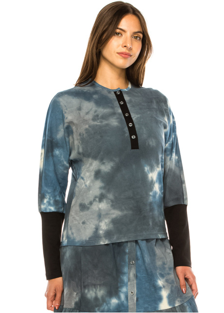 Misty Blue Henley Soft Tee