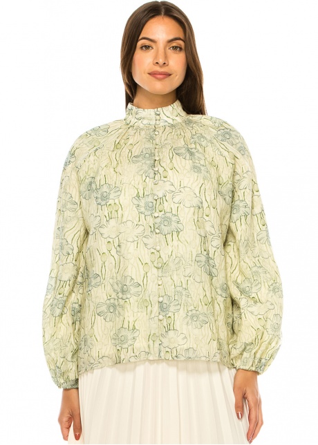 Spring Blossom Button-Up Green Blouse