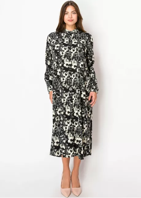 Shadow Bloom Long-Sleeve Dress