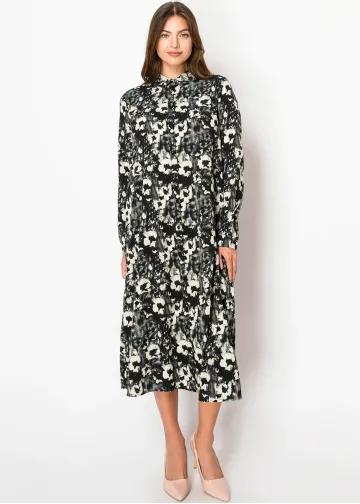 Shadow Bloom Long-Sleeve Dress