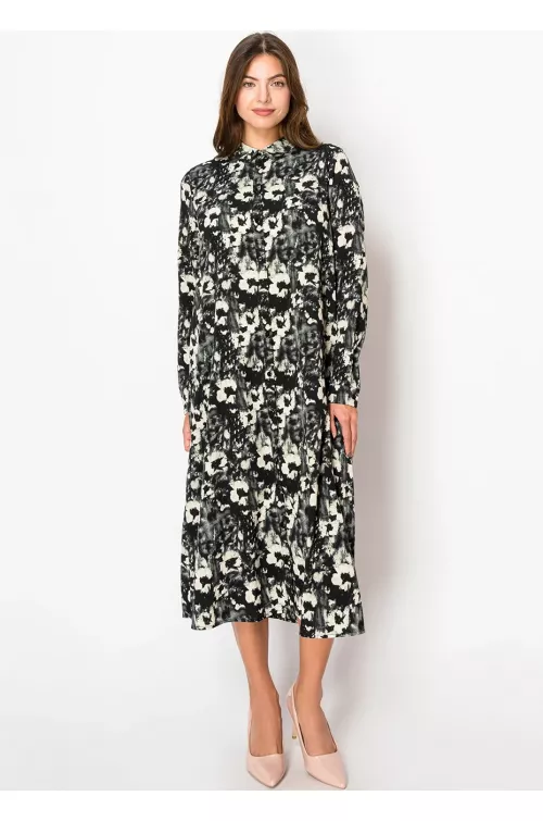 Shadow Bloom Long-Sleeve Dress