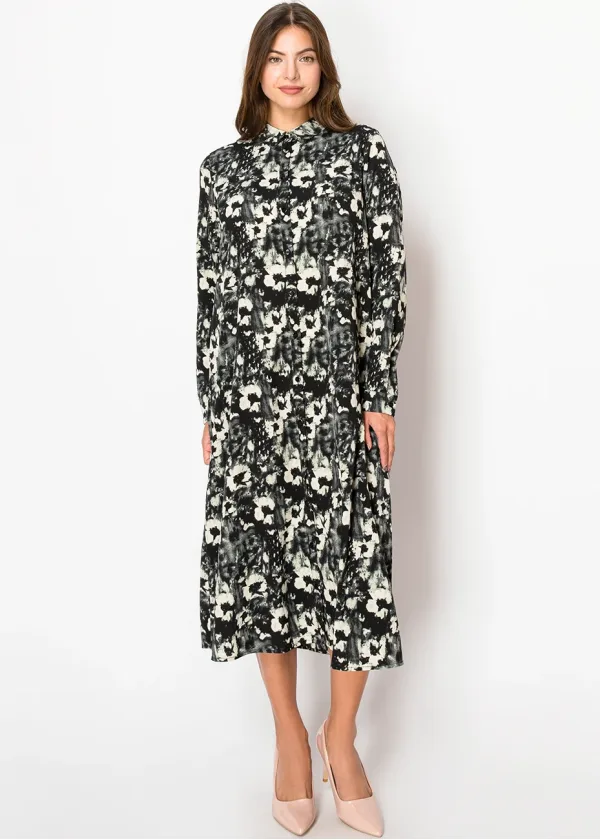 Shadow Bloom Long-Sleeve Dress