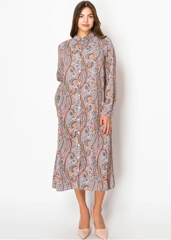 Amber & Rose Paisley Belted Shirt Dress
