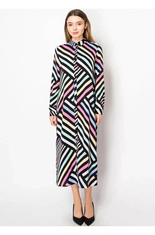 Graphic Pastel Stripe Shirt Dress