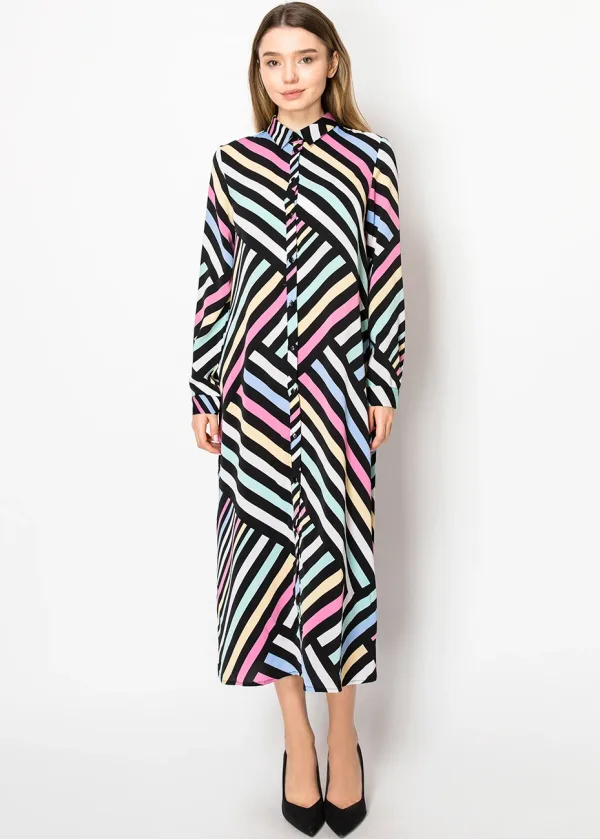 Graphic Pastel Stripe Shirt Dress