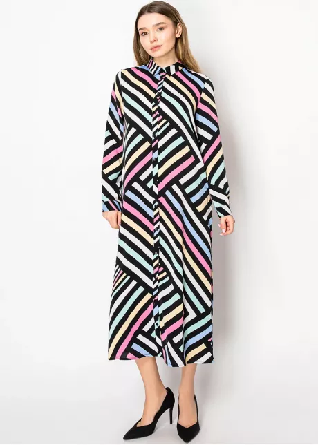 Graphic Pastel Stripe Shirt Dress