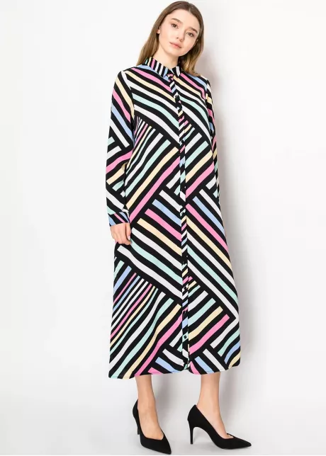 Graphic Pastel Stripe Shirt Dress