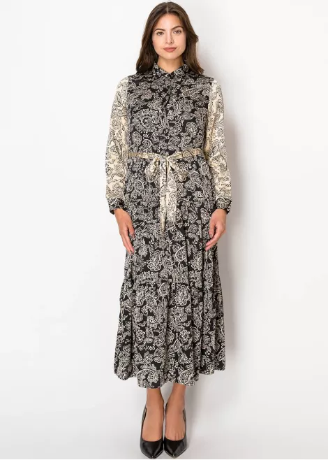 Beige & Black Paisley Elegant Dress Beige & Black Paisley Elegant Dress