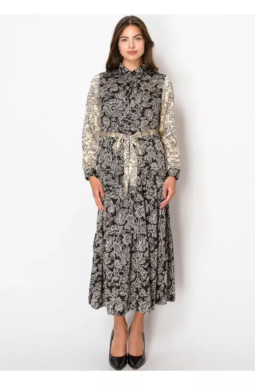 Beige & Black Paisley Elegant Dress