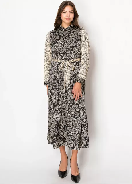 Beige & Black Paisley Elegant Dress