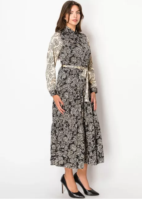 Beige & Black Paisley Elegant Dress