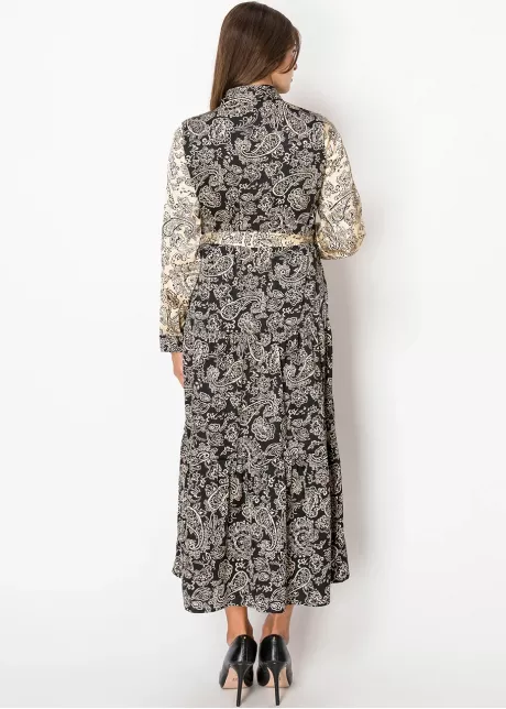 Beige & Black Paisley Elegant Dress