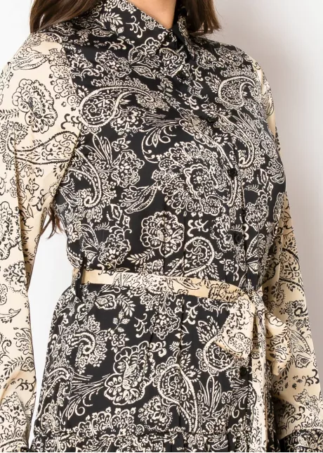 Beige & Black Paisley Elegant Dress