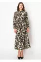 Olive and Black Leaf Print Dress