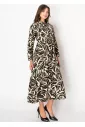 Olive and Black Leaf Print Dress