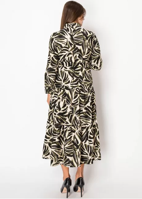 Olive and Black Leaf Print Dress