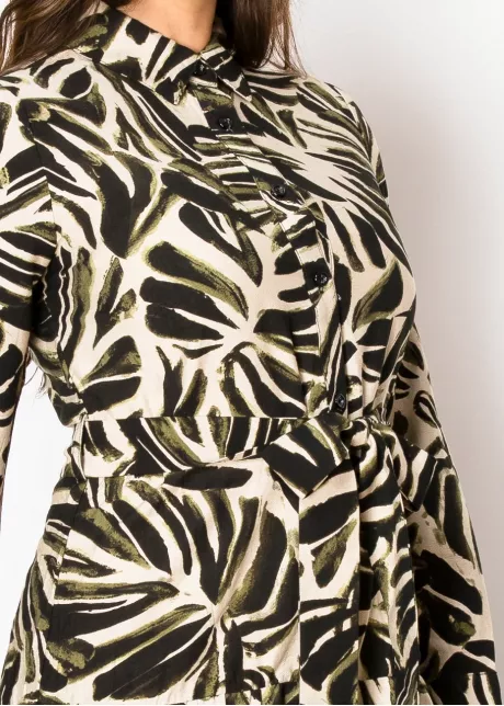 Olive and Black Leaf Print Dress