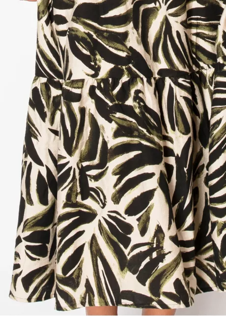 Olive and Black Leaf Print Dress