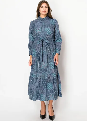 Classic Patchwork Blue Shirtdress