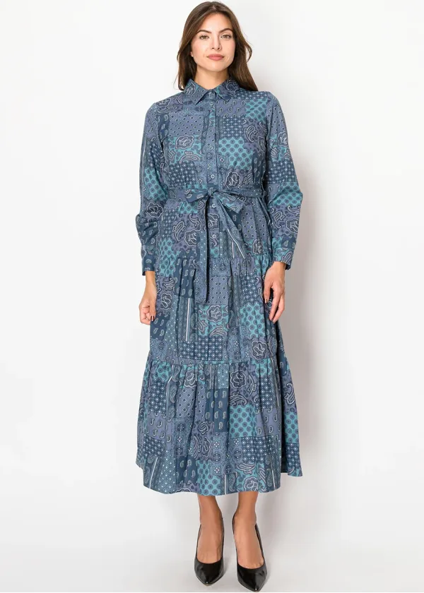 Classic Patchwork Blue Shirtdress