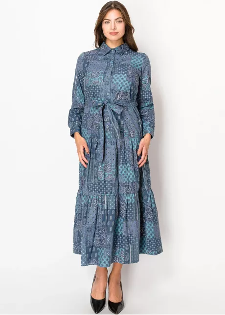 Classic Patchwork Blue Shirtdress