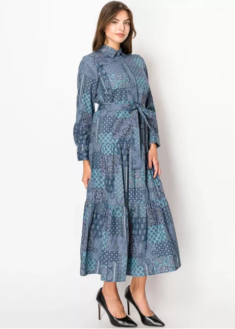 Classic Patchwork Blue Shirtdress