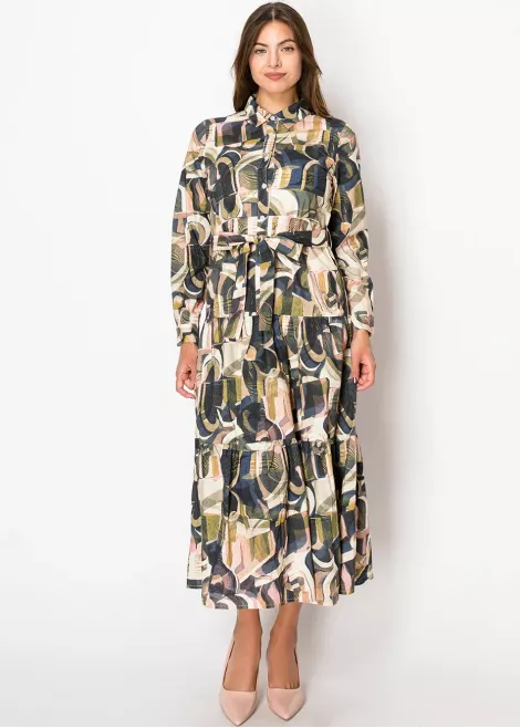 Green Brushstroke Tiered Dress Green Brushstroke Tiered Dress