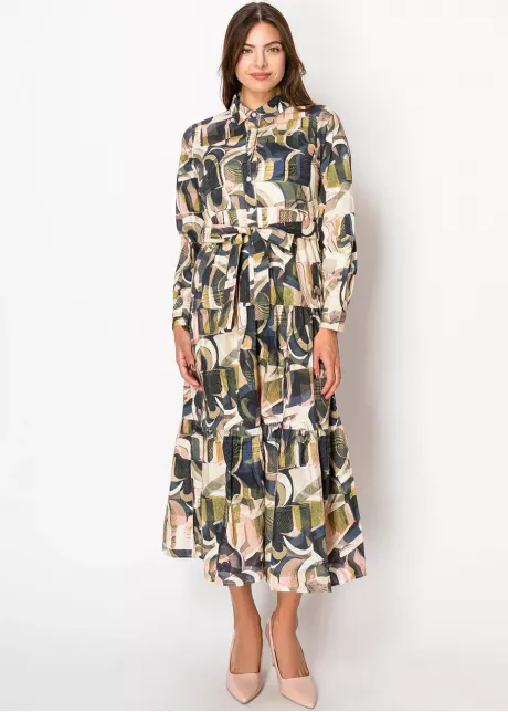 Green Brushstroke Tiered Dress