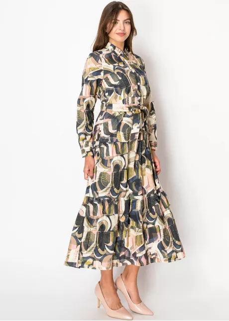 Green Brushstroke Tiered Dress