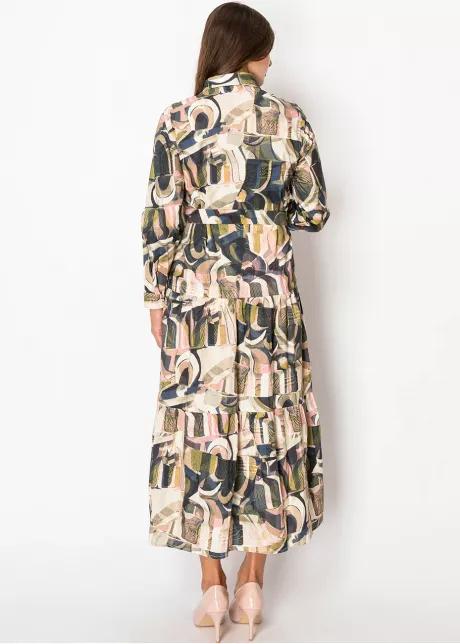 Green Brushstroke Tiered Dress