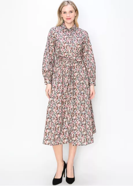 Pastel Petal Print Midi Dress