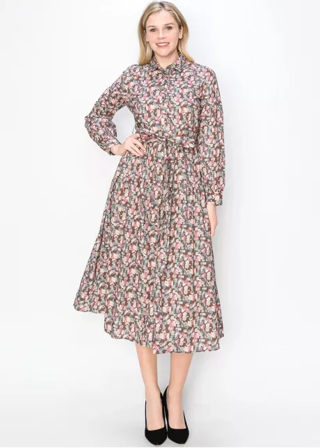 Pastel Petal Print Midi Dress