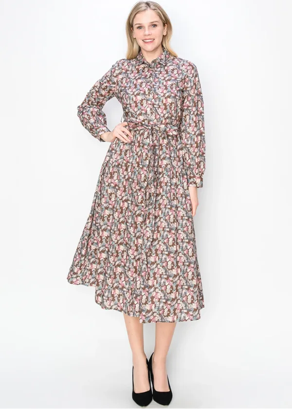Pastel Petal Print Midi Dress