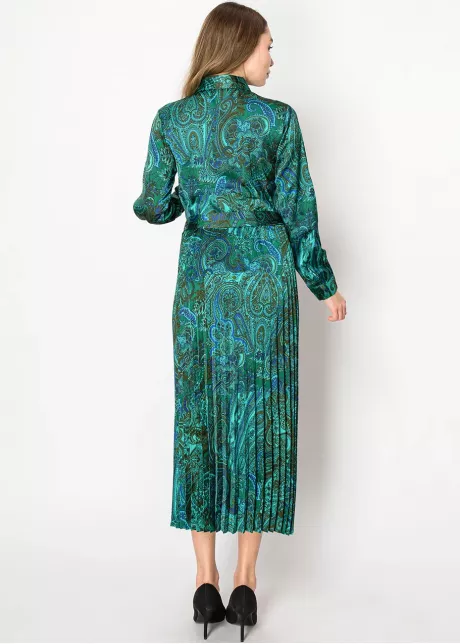 Verdant Paisley Pleated Dress