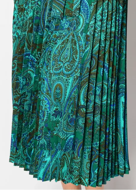 Verdant Paisley Pleated Dress