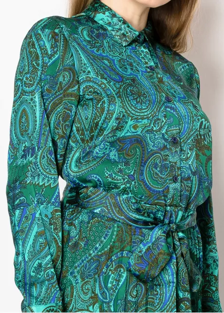 Verdant Paisley Pleated Dress