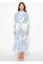 Elegant White and Blue Print Dress