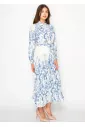 Elegant White and Blue Print Dress