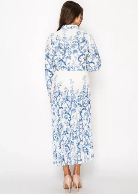 Elegant White and Blue Print Dress