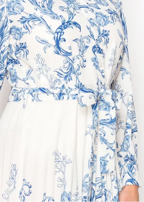 Elegant White and Blue Print Dress