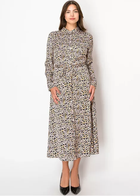 Golden Feather Print Shirt Dress Golden Feather Print Shirt Dress