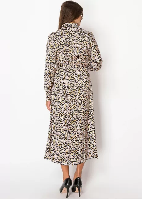 Golden Feather Print Shirt Dress