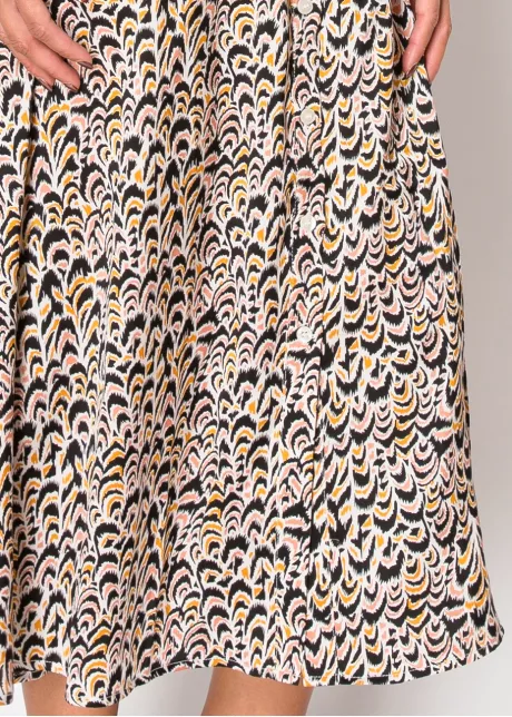 Golden Feather Print Shirt Dress
