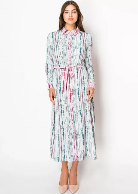 Blushed Rain Buttoned Belted Dress