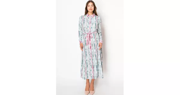 Blushed Rain Buttoned Belted Dress | Modest Women Clothing