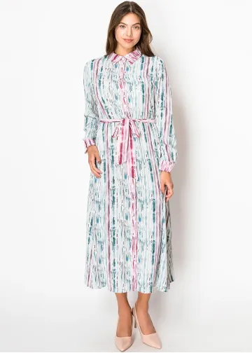 Blushed Rain Buttoned Belted Dress
