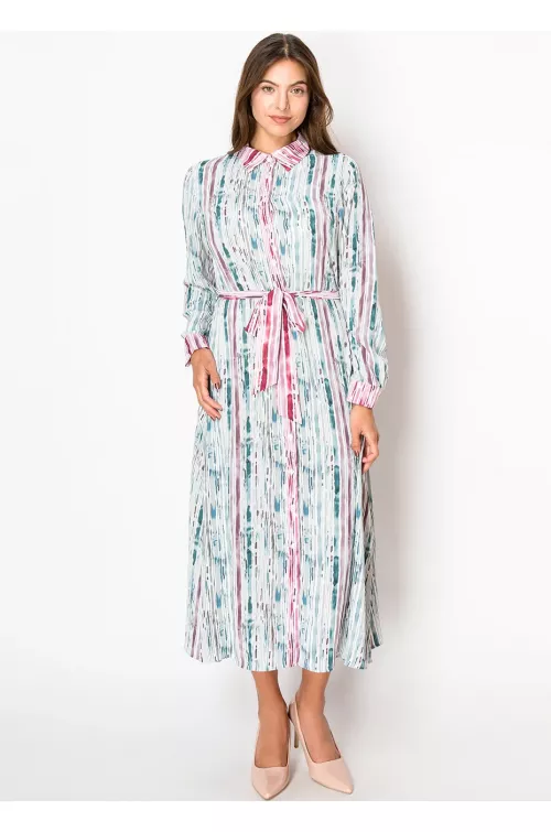 Blushed Rain Buttoned Belted Dress