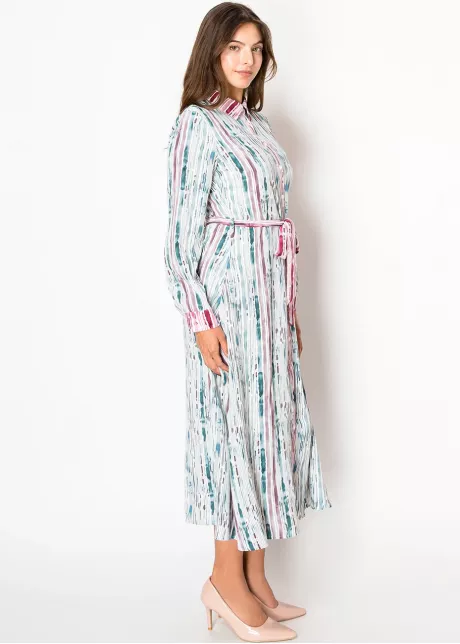 Blushed Rain Buttoned Belted Dress