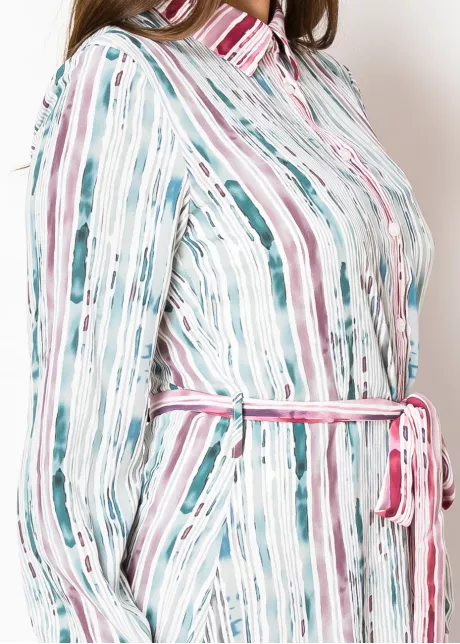 Blushed Rain Buttoned Belted Dress
