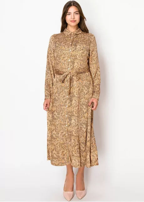 Amber Glow Belted Shirt Dress